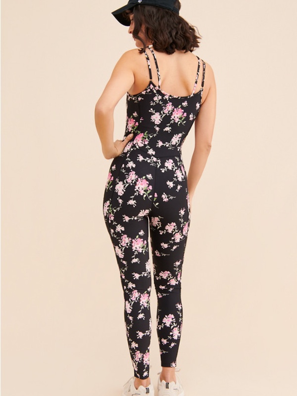 LoveShackFancy Black Jumpsuit with Pink Floral Print